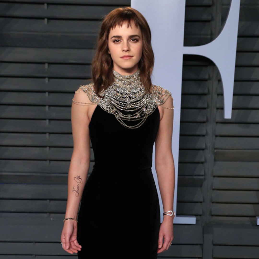 Emma Watson Debuts a Time's Up Tattoo at Vanity Fair's 2018 Oscars